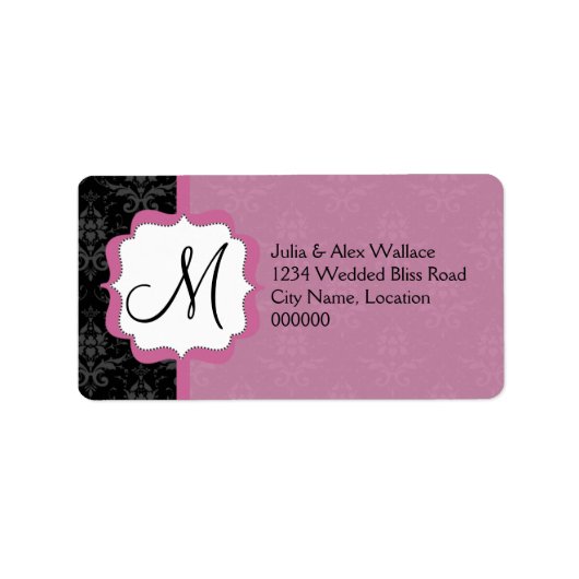 Elegant Monogram Mauve Damask Etiket (Voorkant)