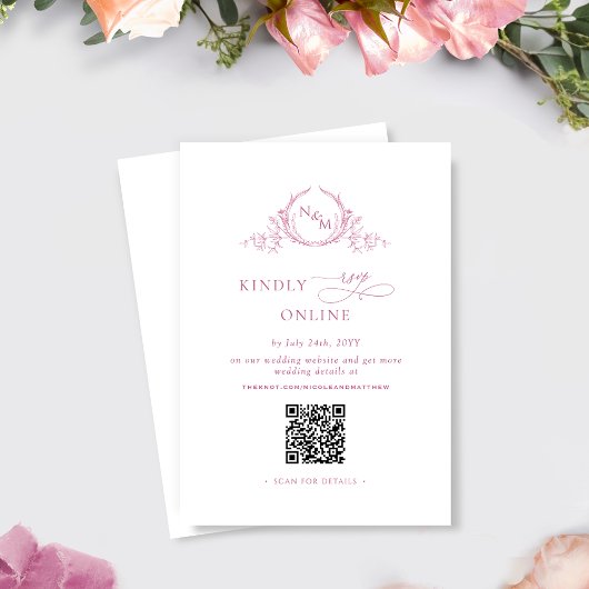 Elegant Monogram Mauve Roze QR Code Huwelijk RSVP Informatiekaartje