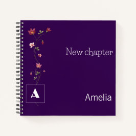 Elegant monogram met bloemen voor pensioen paars notitieboek