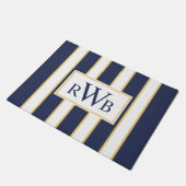 Elegant monogram met drie letters Blauw-witte stre Deurmat (Schuin)