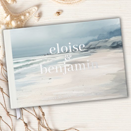 Elegant monogram met geloften kustbruiloft gastenboek