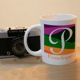 Elegant Monogram met Geometrisch Ontwerp Tweekleurige Koffiemok