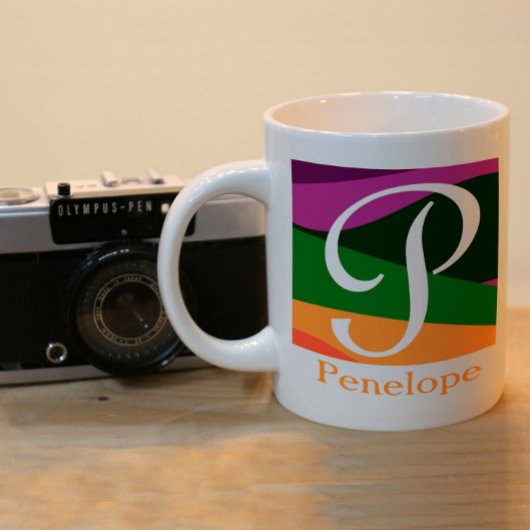 Elegant Monogram met Geometrisch Ontwerp Tweekleurige Koffiemok