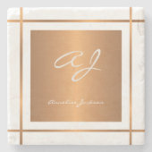 Elegant monogram met gepersonaliseerde gouden scri stenen onderzetter (Voorkant)
