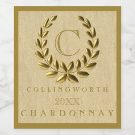 Elegant monogram met Gold Laurel Wreate Wijn Etiket