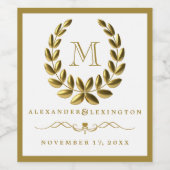 Elegant monogram met gouden Laurel Wreath Weddensc Wijn Etiket (Enkel label)