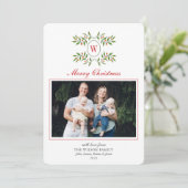 Elegant Monogram met Greenery Family Foto Feestdagenkaart (Staand voorkant)