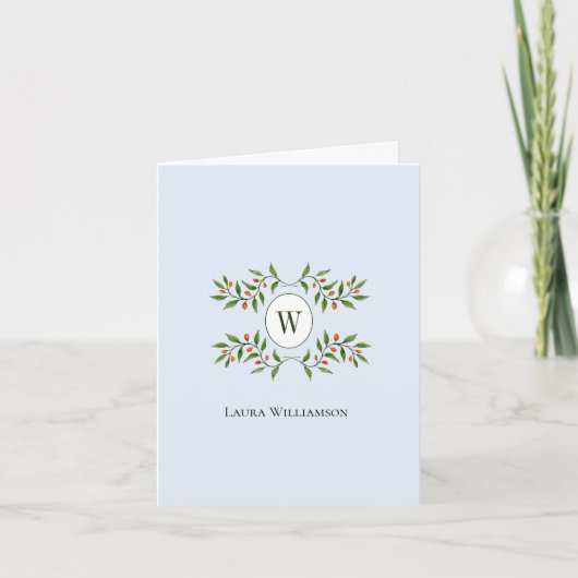 Elegant monogram met groen bedankkaart (Voorkant)