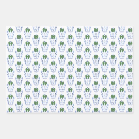 Elegant monogram met groene boog Kerstmis Inpakpapier Vel (Voorkant 3)