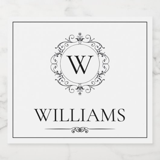Elegant monogram met naam sparkling wijnetiket (Enkel label)