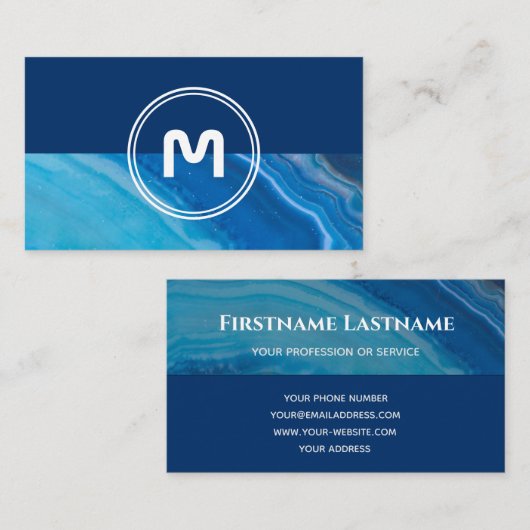 Elegant monogram met twee tongen diep blauw krista visitekaartje (Voorkant / Achterkant)