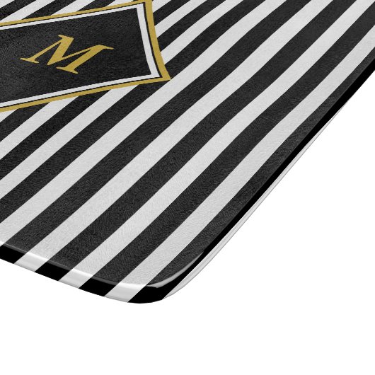 Elegant Monogram met zwarte en witte strepen Snijplank (Hoek)