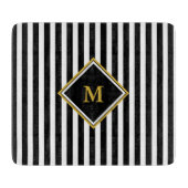 Elegant Monogram met zwarte en witte strepen Snijplank (Voorkant)