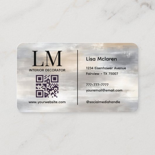 Elegant Monogram Metallic QR Code Visitekaartje (Achterkant)