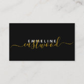 Elegant Monogram Minimaal Chique Zwart Goud Script Contactkaartje (Voorkant)