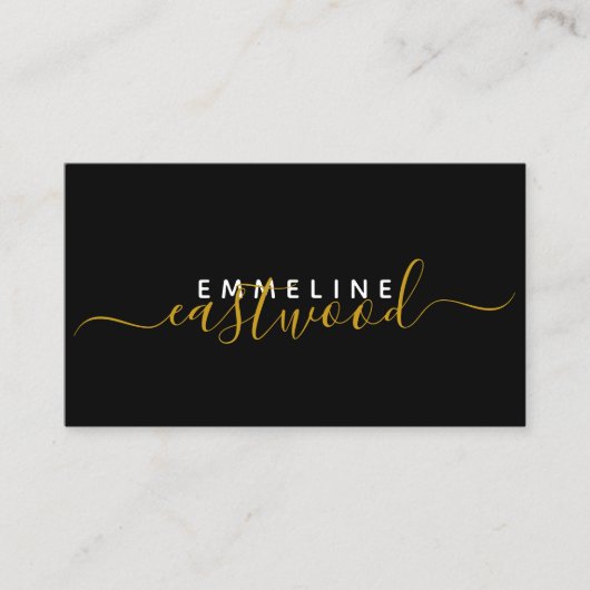 Elegant Monogram Minimaal Chique Zwart Goud Script Contactkaartje (Voorkant)