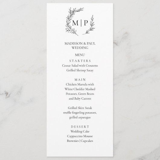 Elegant Monogram Minimalist modern Menu  (Voorkant)