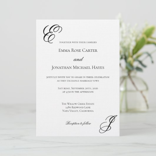 Elegant Monogram Minimalist Wedding Kaart (Staand voorkant)