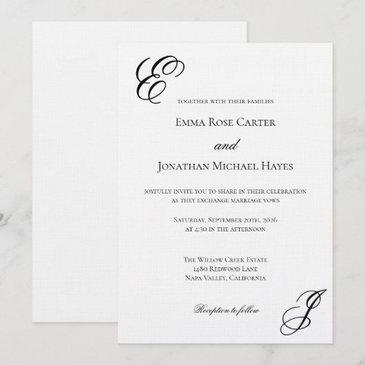 Elegant Monogram Minimalist Wedding Kaart (Voorkant / Achterkant)
