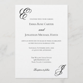 Elegant Monogram Minimalist Wedding Kaart