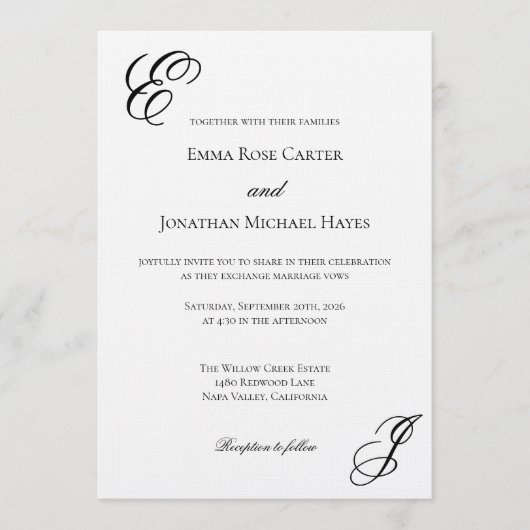 Elegant Monogram Minimalist Wedding Kaart (Voorkant)