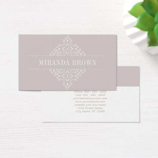 Elegant Monogram Minimalistisch Beige White Classy Visitekaartje (Bureau)