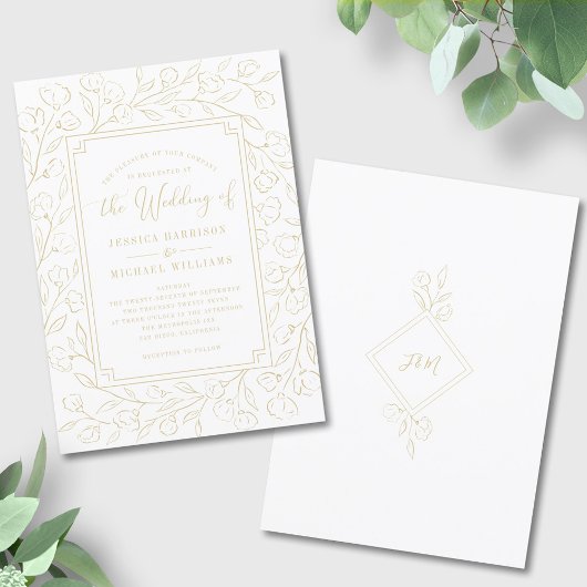 Elegant Monogram Minimalistisch Klassic Floral Wed Kaart