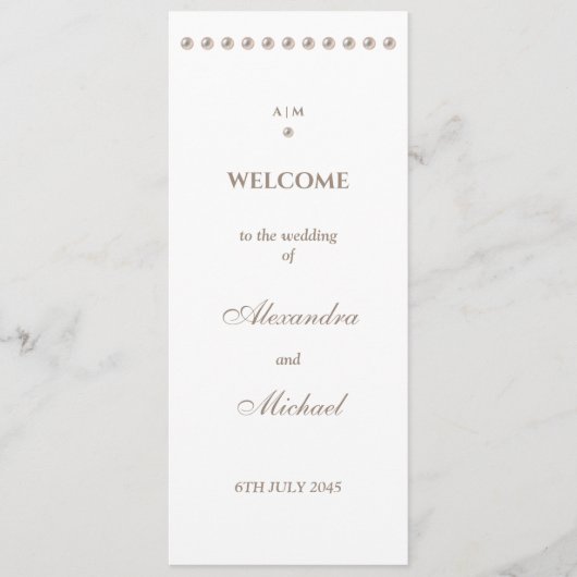 Elegant Monogram Minimalistisch Parel Trouwprogram Programmakaart (Voorkant)