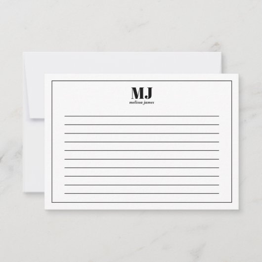 Elegant Monogram Minimalistisch Ruled Index Note K Bedankkaart (Voorkant)