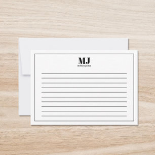 Elegant Monogram Minimalistisch Ruled Index Note K Bedankkaart