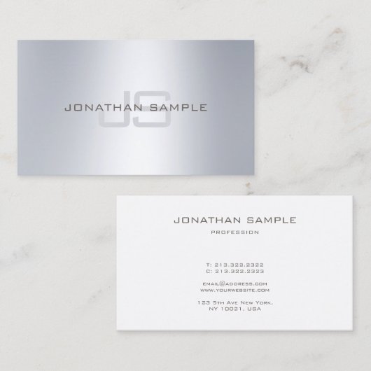 Elegant monogram minimalistisch zilveren uitkijkvl visitekaartje (Voorkant / Achterkant)