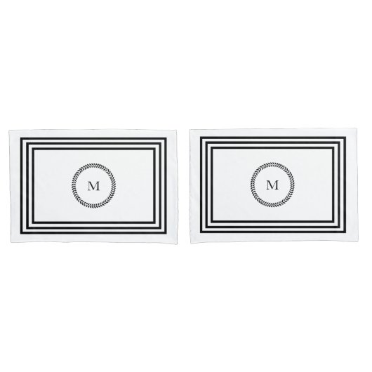 Elegant Monogram Minimalistisch Zwart Lijst Bedden Kussensloop (Voorkant-Set)