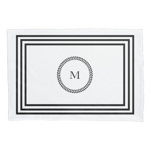 Elegant Monogram Minimalistisch Zwart Lijst Bedden Kussensloop (Voorkant-Links)