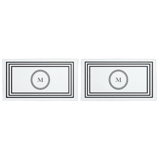 Elegant Monogram Minimalistisch Zwart Lijst Bedden Kussensloop (Voorkant-Set)