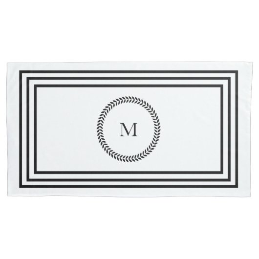 Elegant Monogram Minimalistisch Zwart Lijst Bedden Kussensloop (Voorkant-Links)