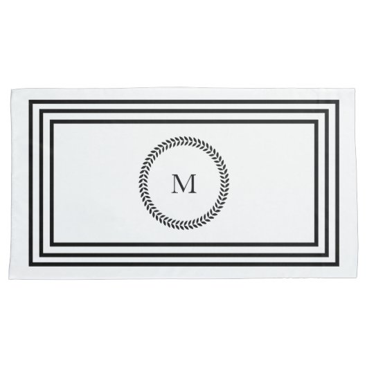Elegant Monogram Minimalistisch Zwart Lijst Bedden Kussensloop (Voorkant-Rechts)