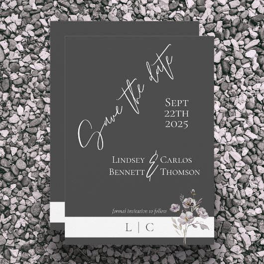 Elegant monogram minimalistische donkergrijze kall save the date