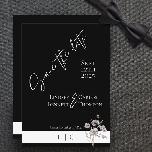 Elegant monogram minimalistische zwarte kalligrafi save the date