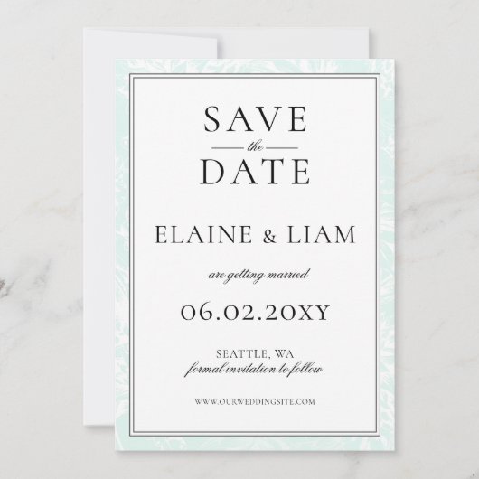 Elegant Monogram Mint Floral Wedding Save The Date (Voorkant)