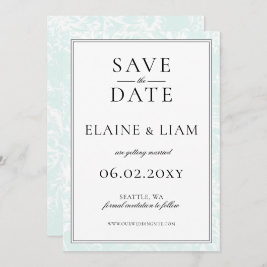 Elegant Monogram Mint Floral Wedding Save The Date (Voorkant / Achterkant)
