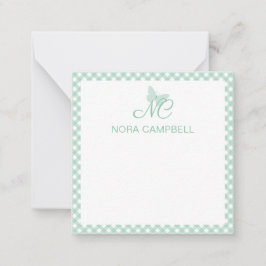 Elegant Monogram Mint Green Gingham gepersonalisee Notitiekaartje