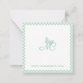 Elegant Monogram Mint Green Gingham gepersonalisee Notitiekaartje (Achterkant)
