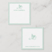 Elegant Monogram Mint Green Gingham gepersonalisee Notitiekaartje (Voorkant / Achterkant)