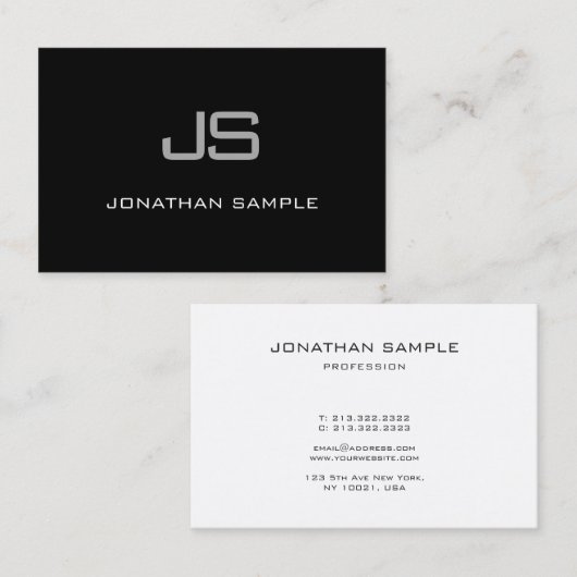Elegant Monogram Modern Black White  Plain Visitekaartje (Voorkant / Achterkant)