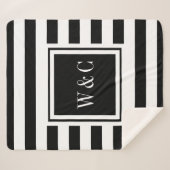 Elegant Monogram Modern Black White Stripe Sherpa Deken (Voorkant (horizontaal))