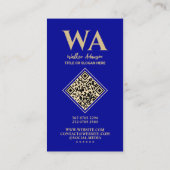 Elegant monogram | Modern blauw en faux goud Visitekaartje (Achterkant)