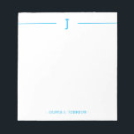 Elegant Monogram Modern Blue Notitieblok<br><div class="desc">Voeg eenvoudig uw aangepaste monogram-initiaal en naam toe aan dit moderne blauwe en witte notitieblok.</div>