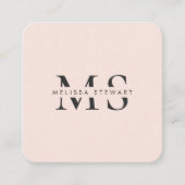 Elegant monogram modern blush roze afgerond vierkante visitekaartje (Voorkant)