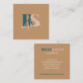 Elegant monogram modern bruin blauwgroen professio vierkante visitekaartje (Voorkant / Achterkant)