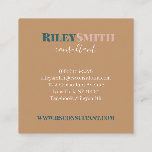 Elegant monogram modern bruin blauwgroen professio vierkante visitekaartje (Achterkant)